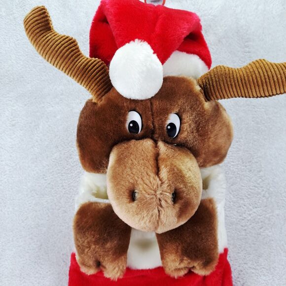 Vintage Christmas Stocking 3D Plush Moose 24" Chrisha Playful 1988  *No sound* - Picture 4 of 12